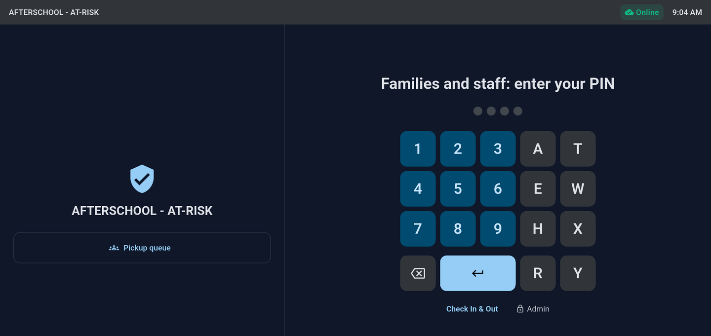 The kiosk app on a tablet