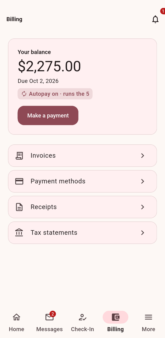 Paying a balance in the ChildWatch family app